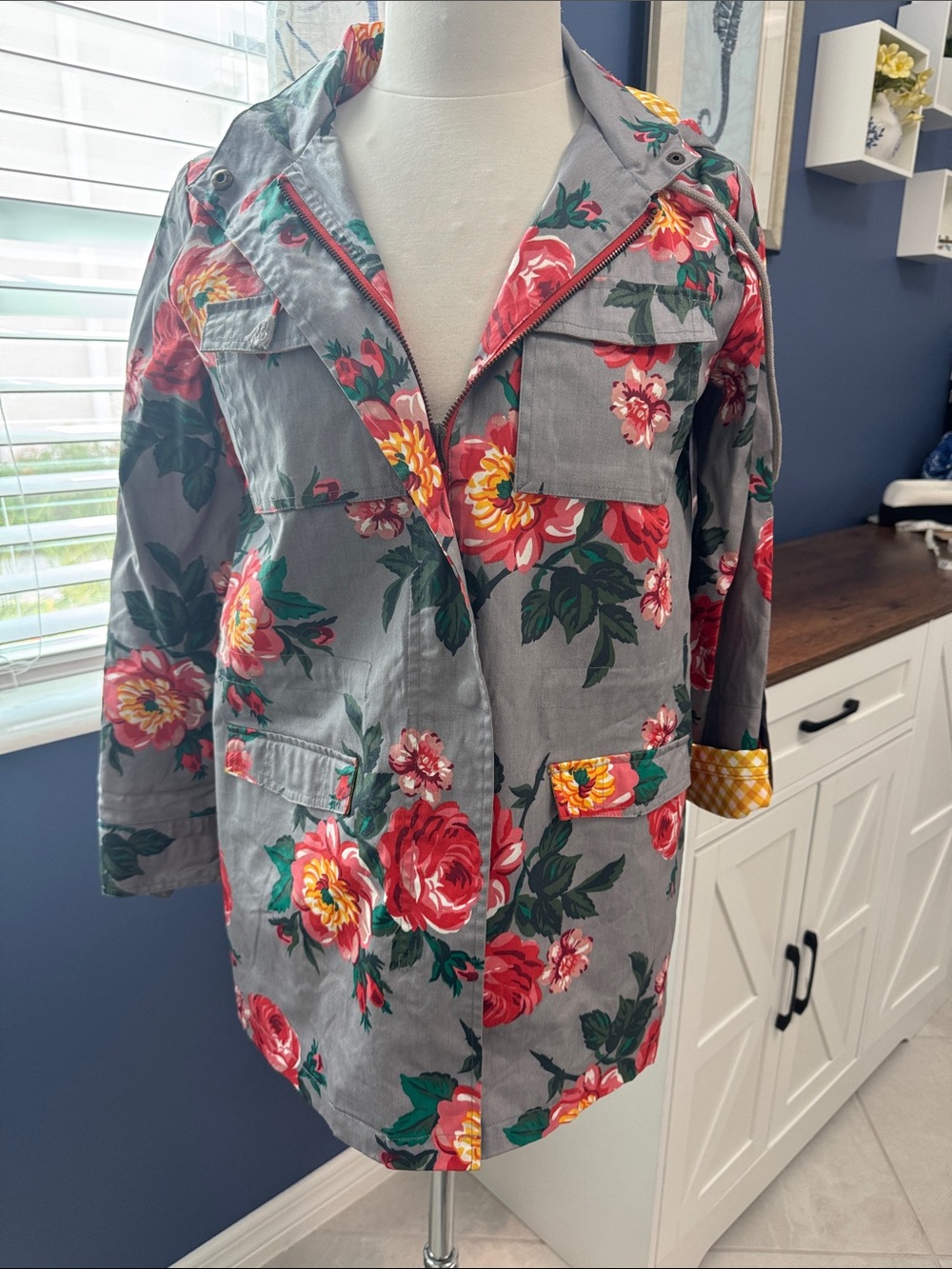 Matilda Jane Floral Gray Utility Jacket with Pink & Yellow Blooms